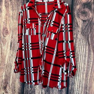 Red Plaid Button-Up Women's Top